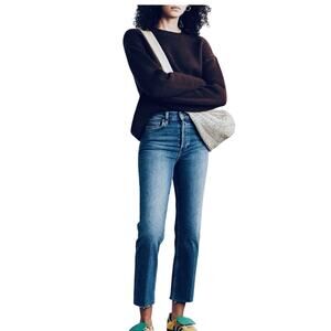 RE/DONE Jeans Womens 26 Blu 70s High Rise Stove Pipe Straight Leg Fringe Raw